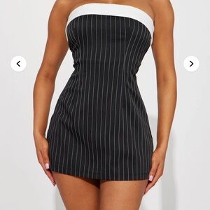 Black and White Strapless Romper